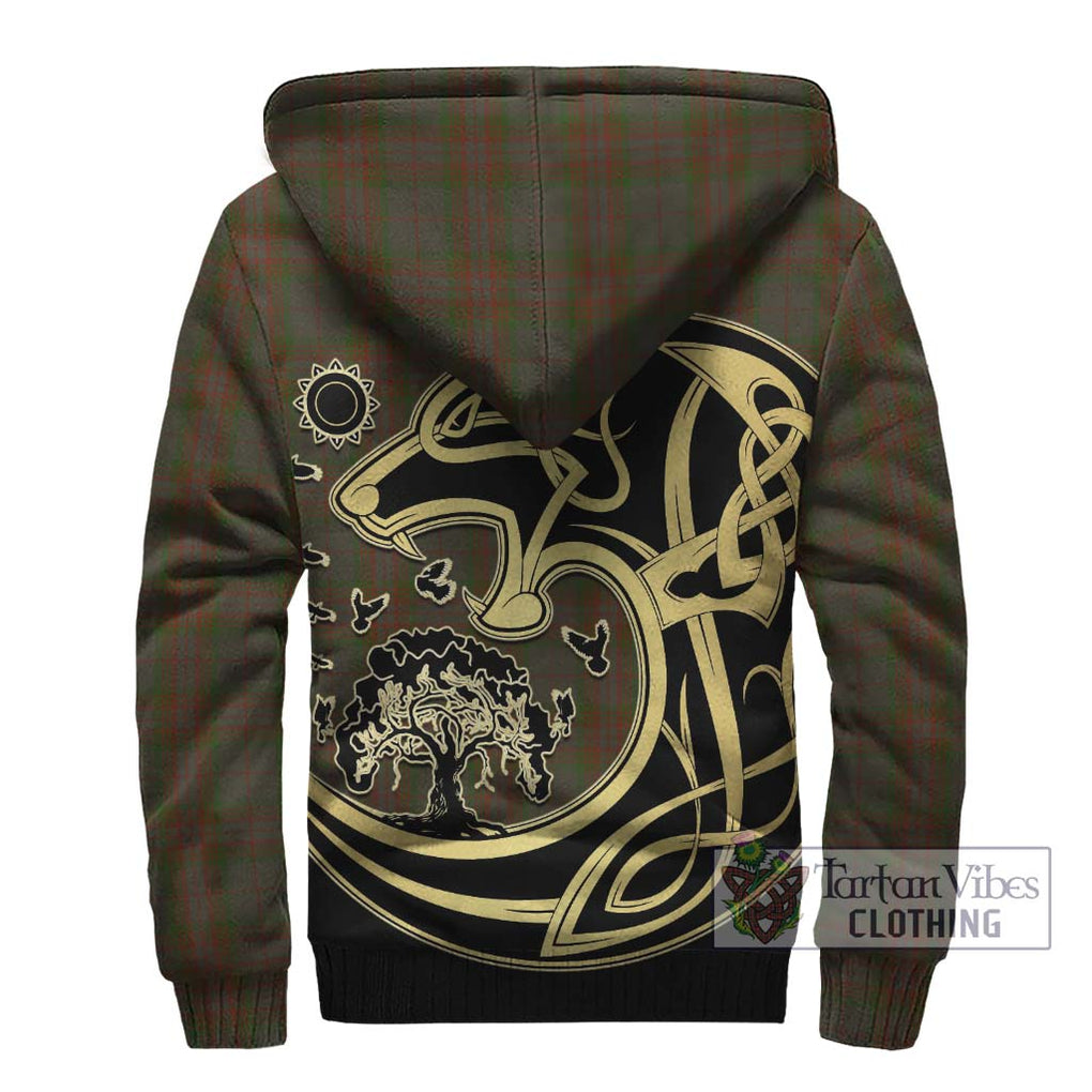 Gray Tartan Sherpa Hoodie with Family Crest Celtic Wolf Style - Tartan Vibes Clothing