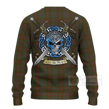 Gray Tartan Ugly Sweater with Family Crest Celtic Skull Style