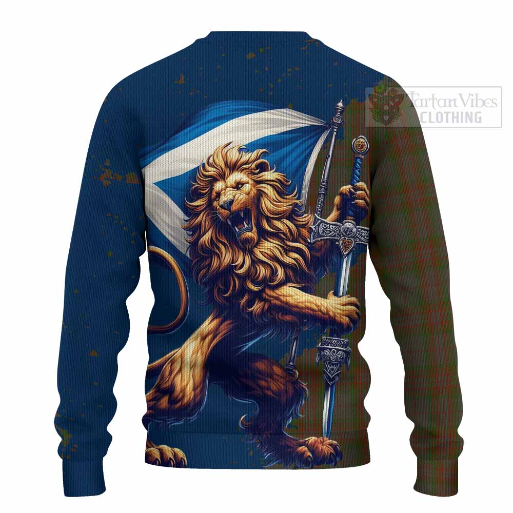 Tartan Vibes Clothing Gray Tartan Family Crest Knitted Sweater with Scottish Majestic Lion