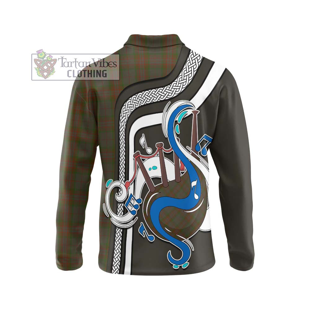 Tartan Vibes Clothing Gray Tartan Long Sleeve Polo Shirt with Epic Bagpipe Style