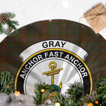 Gray Tartan Christmas Tree Skirt with Family Crest