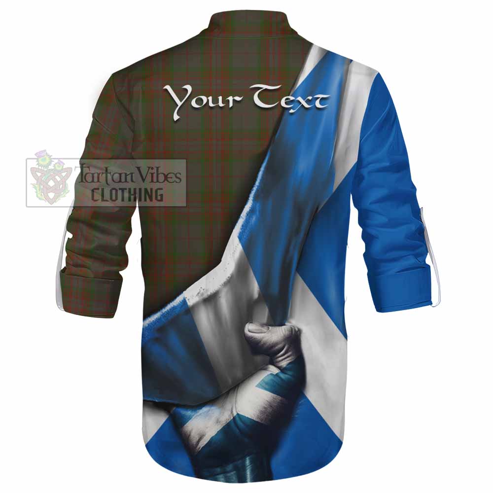 Tartan Vibes Clothing Gray Tartan Ghillie Kilt Shirt with Family Crest Scotland Patriotic Style