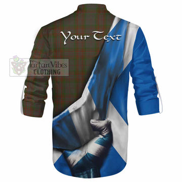 Gray Tartan Ghillie Kilt Shirt with Family Crest Scotland Patriotic Style