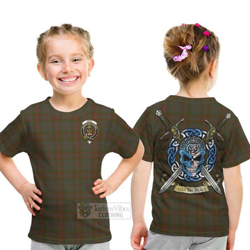 Gray Tartan Kid T-Shirt with Family Crest Celtic Skull Style