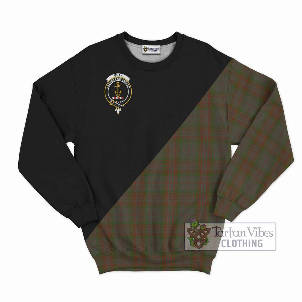 Gray Tartan Sweatshirt with Family Crest and Military Logo Style - Tartanvibesclothing Shop