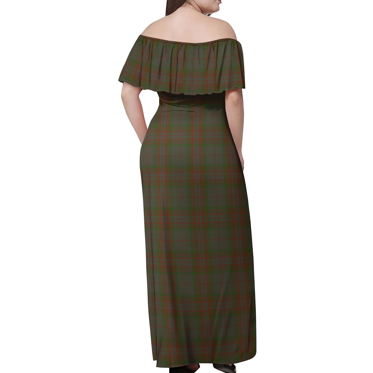 Gray Tartan Off Shoulder Long Dress - Tartan Vibes Clothing