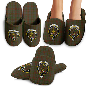 Gray Tartan Home Slippers with Family Crest