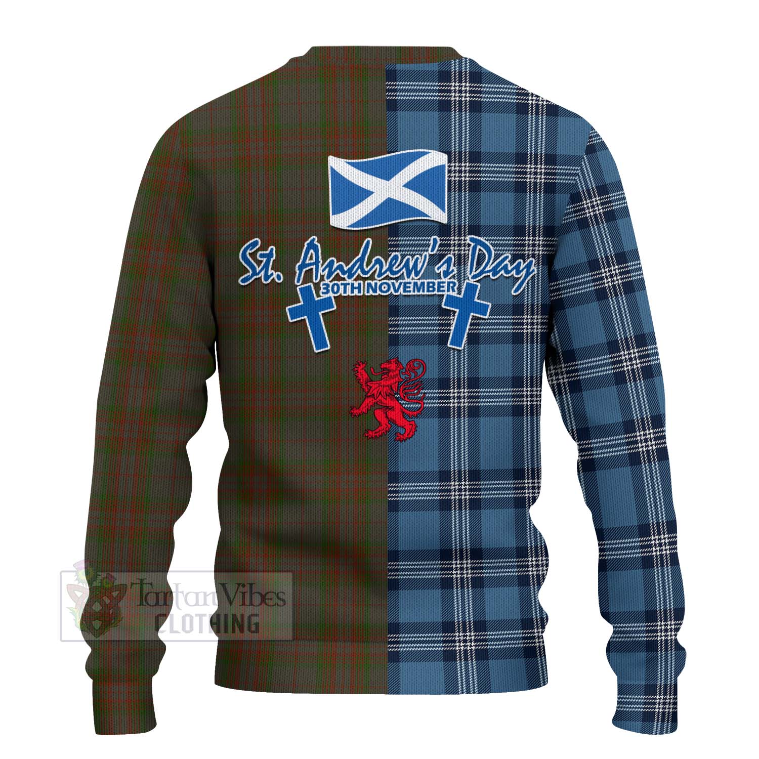 Tartan Vibes Clothing Gray Tartan Knitted Sweater Happy St. Andrew's Day Half Tartan Style