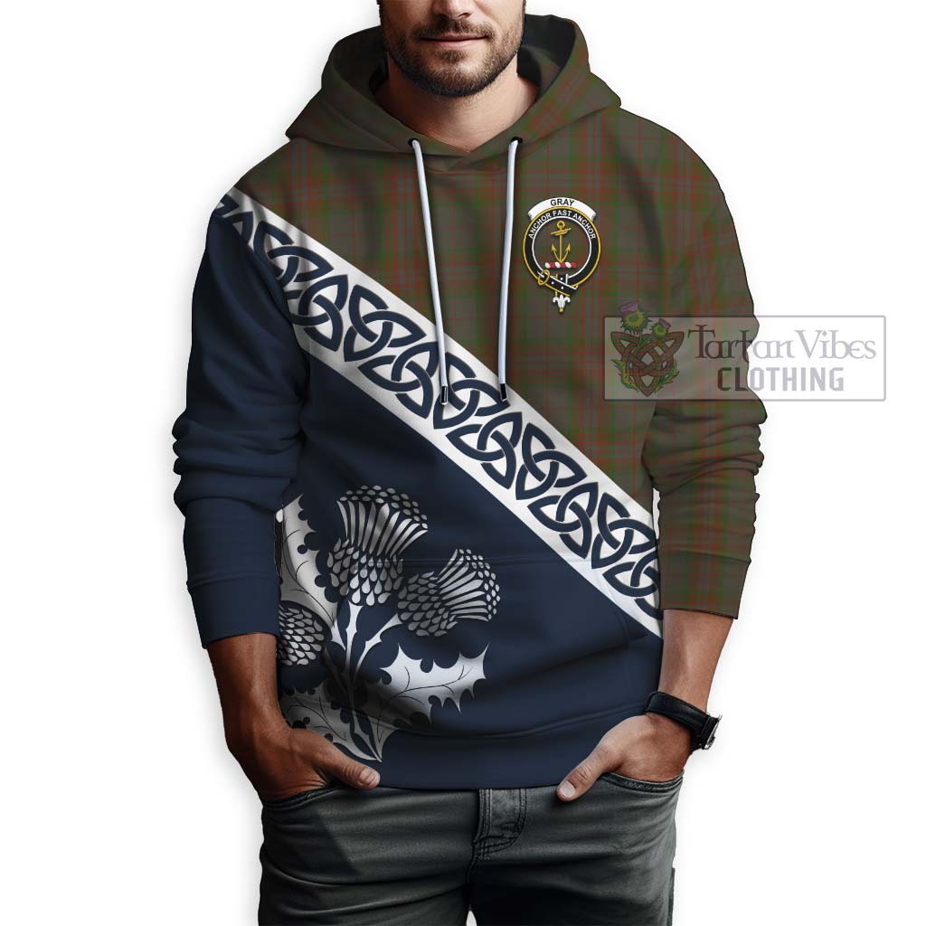 Tartan Vibes Clothing Gray Tartan Hoodie Featuring Thistle and Scotland Map