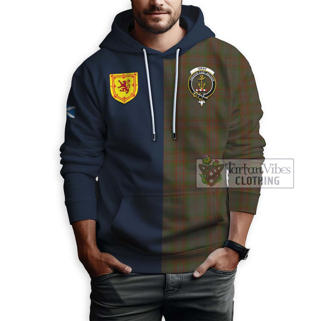 Tartan Vibes Clothing Gray Tartan Hoodie with Scottish Lion Royal Arm Half Style