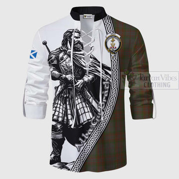 Gray Tartan Clan Crest Ghillie Kilt Shirt with Highlander Warrior Celtic Style