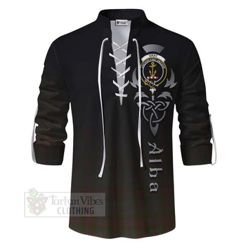 Gray Tartan Ghillie Kilt Shirt Featuring Alba Gu Brath Family Crest Celtic Inspired