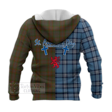 Gray Tartan Knitted Hoodie Happy St. Andrew's Day Half Tartan Style