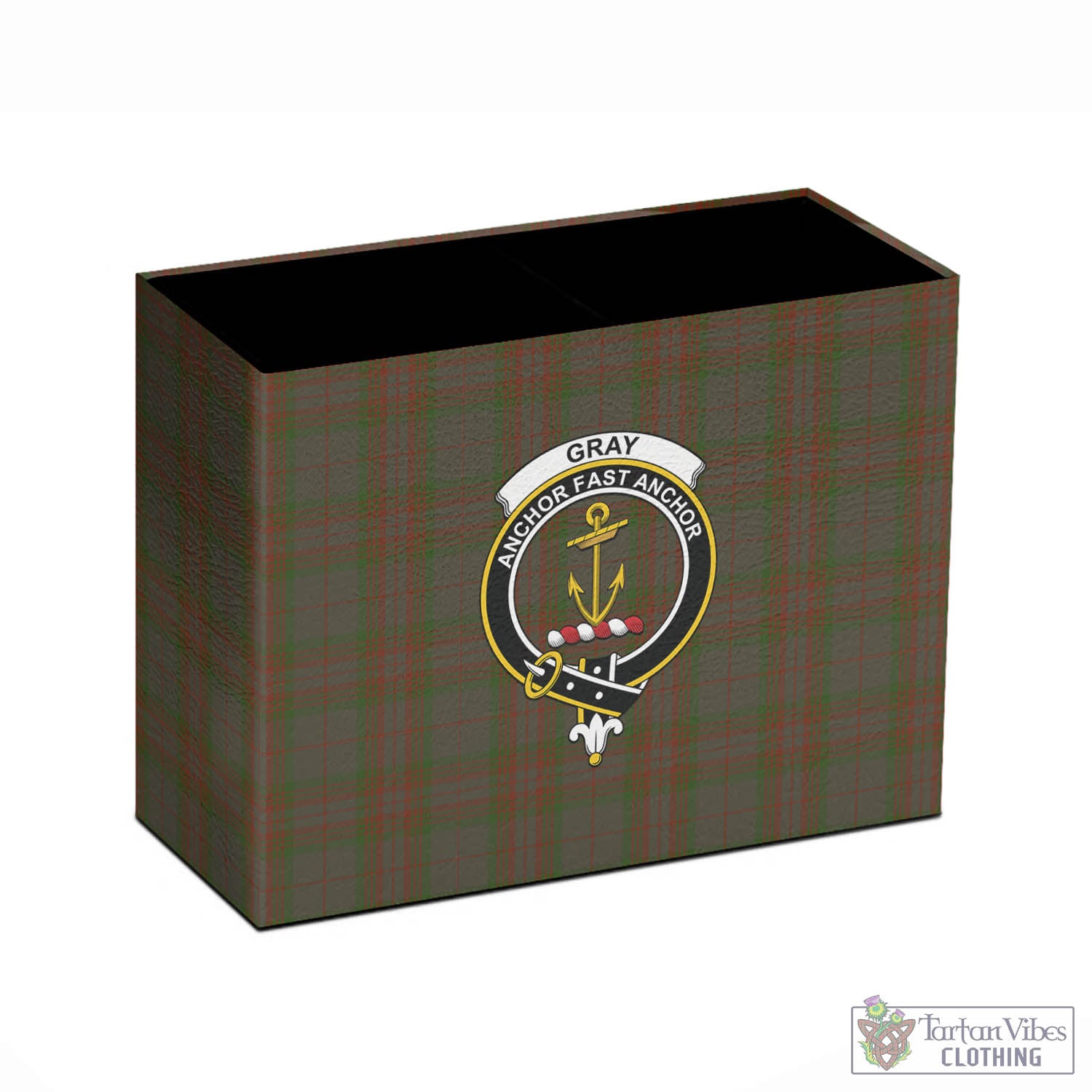 Tartan Vibes Clothing Gray Tartan Pen Holder with Family Crest