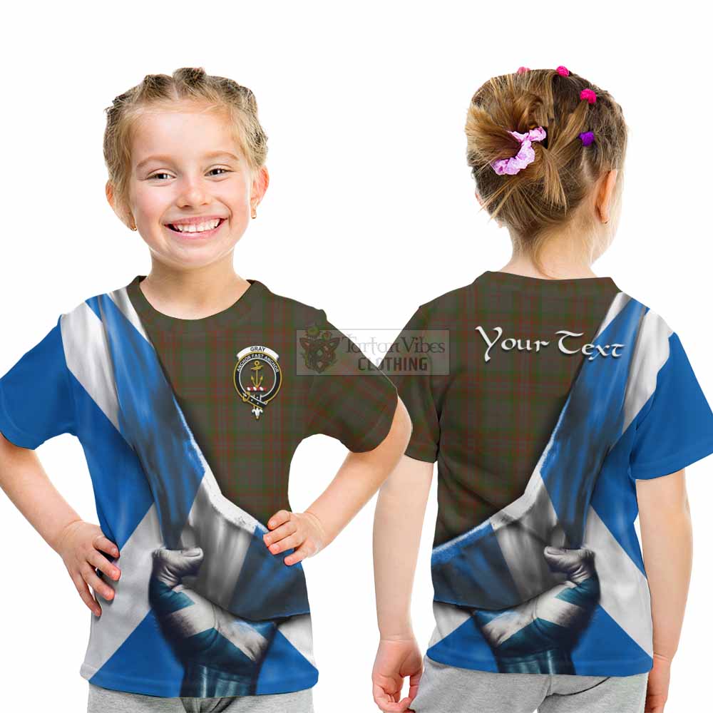 Tartan Vibes Clothing Gray Tartan Kid T-Shirt with Family Crest Scotland Patriotic Style