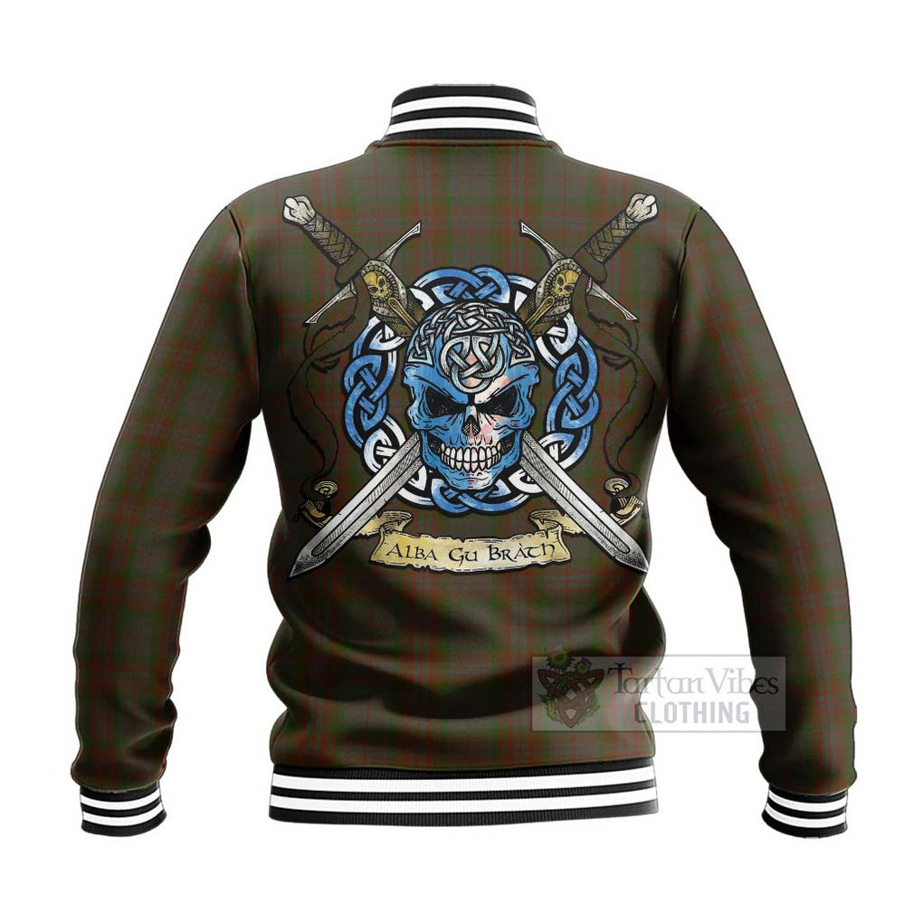 Tartan Vibes Clothing Gray Tartan Baseball Jacket with Family Crest Celtic Skull Style