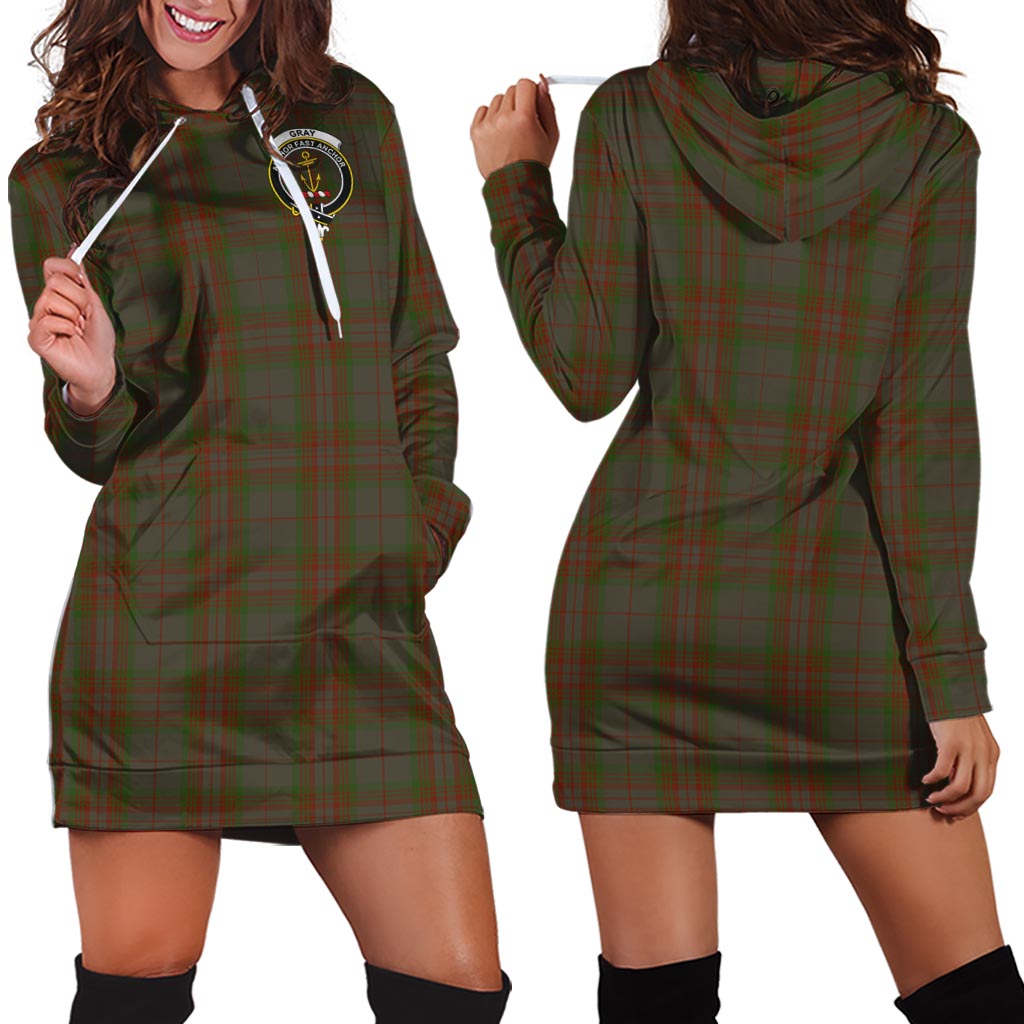 Gray Tartan Hoodie Dress with Family Crest - Tartan Vibes Clothing