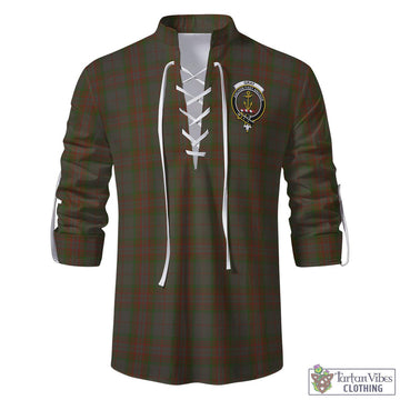 Gray Tartan Men's Scottish Traditional Jacobite Ghillie Kilt Shirt with Family Crest