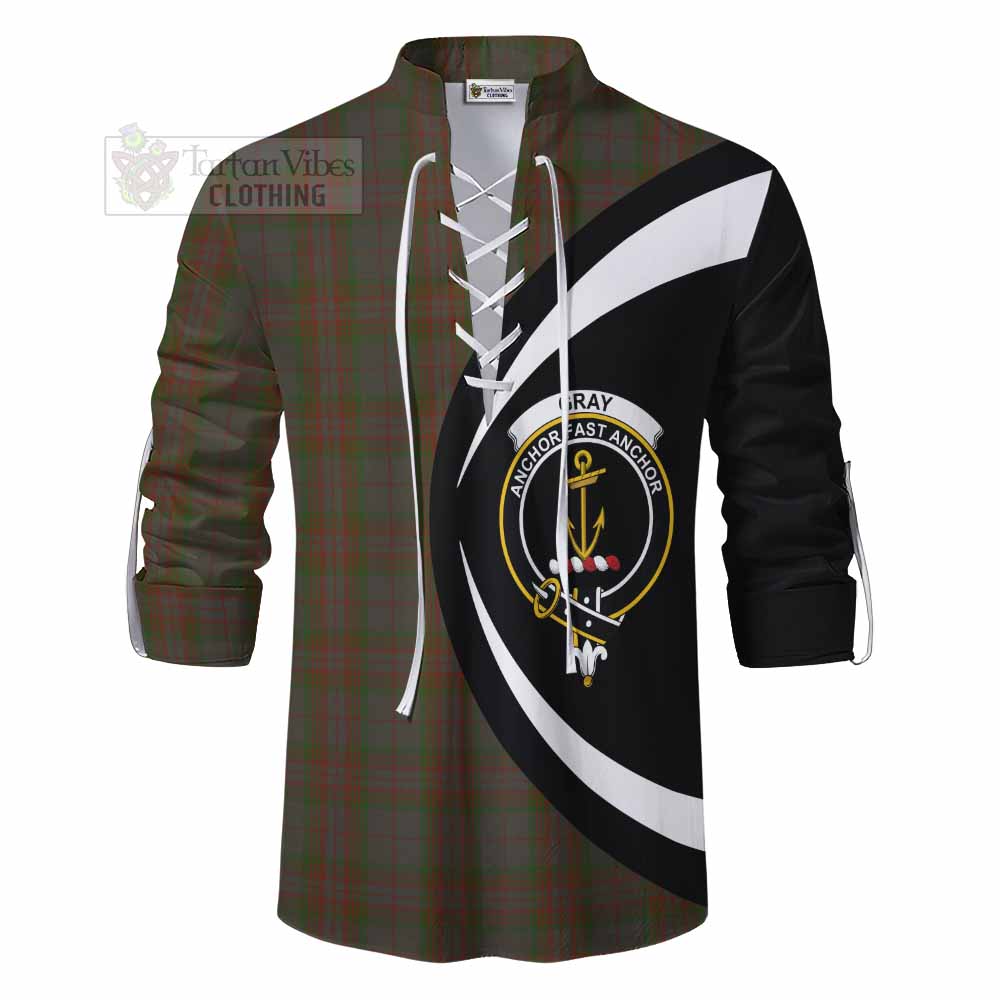 Tartan Vibes Clothing Gray Tartan Ghillie Kilt Shirt with Family Crest Circle Style