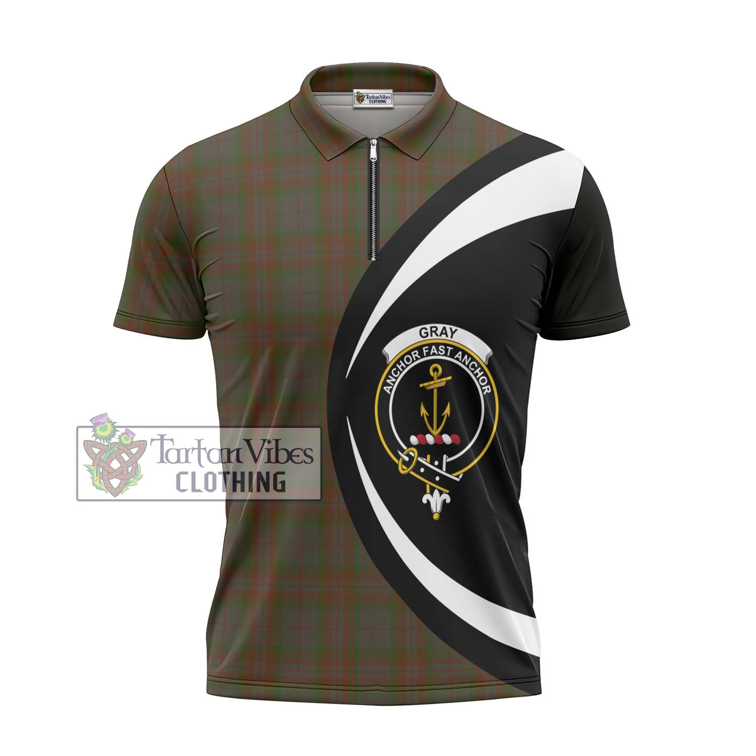 Tartan Vibes Clothing Gray Tartan Zipper Polo Shirt with Family Crest Circle Style