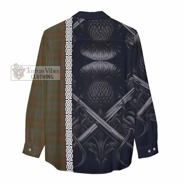 Gray Tartan Women's Casual Shirt with Family Crest Cross Sword Thistle Celtic Vibes - Tartan Vibes Clothing