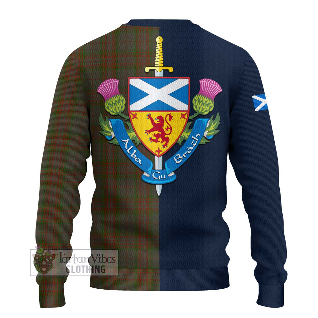 Tartan Vibes Clothing Gray Tartan Knitted Sweater with Scottish Lion Royal Arm Half Style