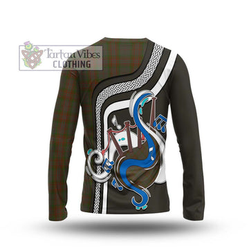 Gray Tartan Long Sleeve T-Shirt with Epic Bagpipe Style