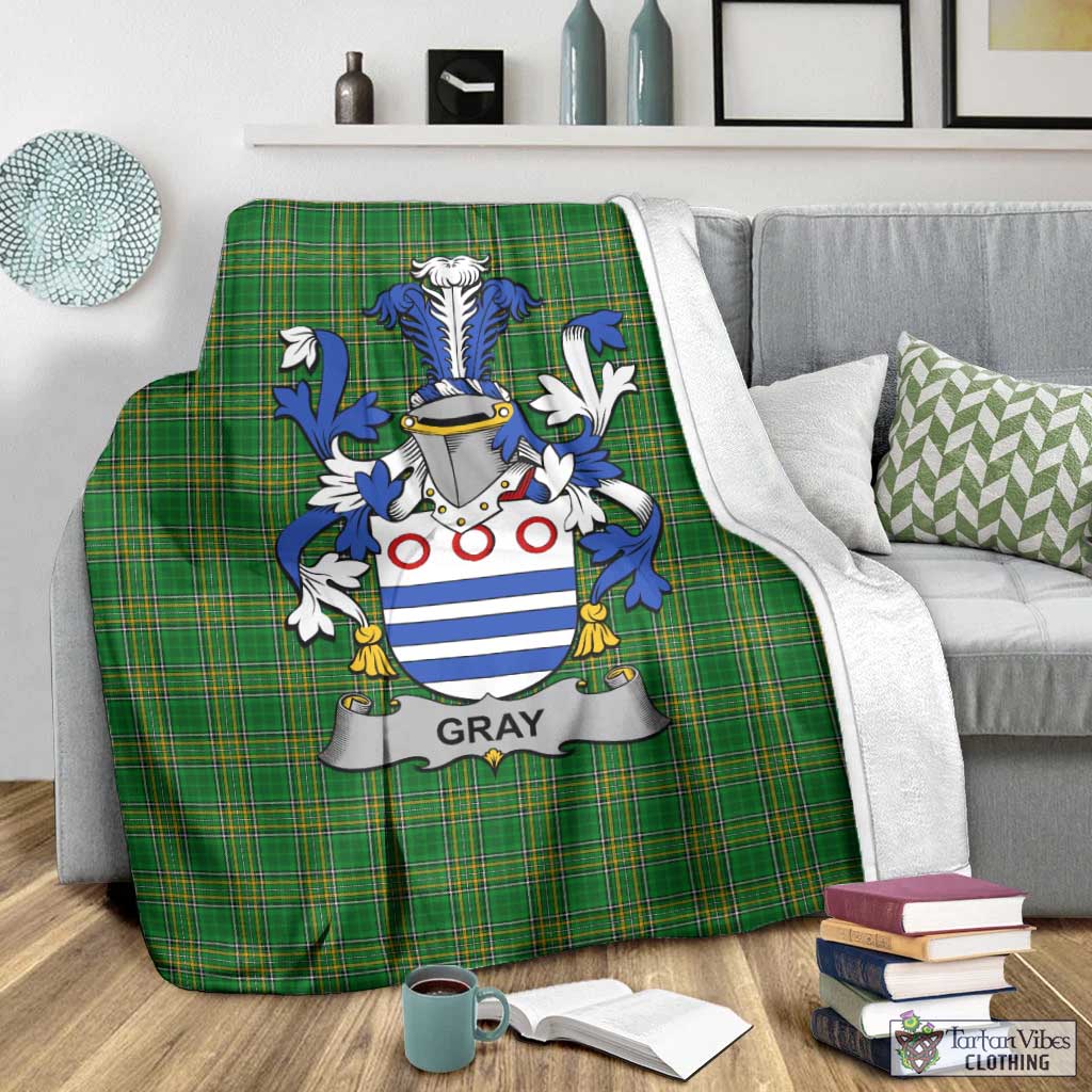 Tartan Vibes Clothing Gray Irish Clan Tartan Blanket with Coat of Arms