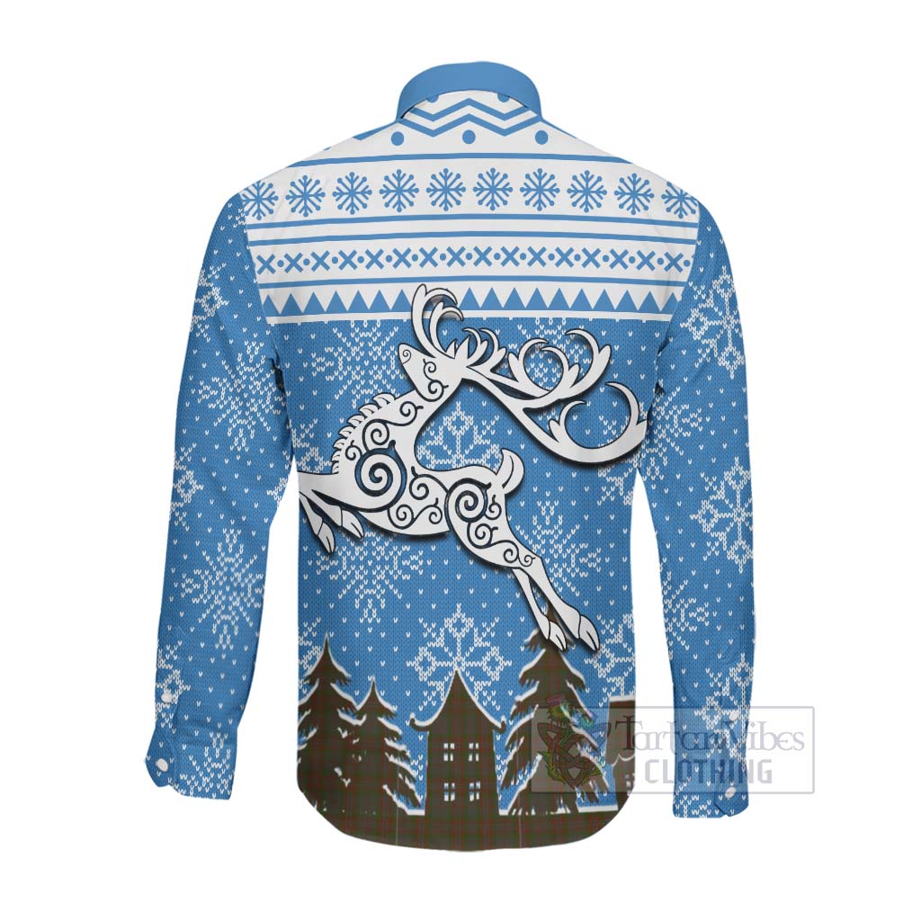 Tartan Vibes Clothing Gray Clan Christmas Long Sleeve Button Shirt Celtic Reindeer Style