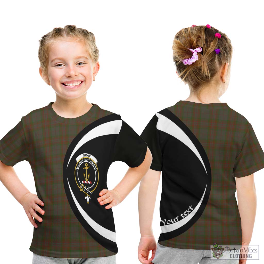 Gray Tartan Kid T-Shirt with Family Crest Circle Style - Tartan Vibes Clothing