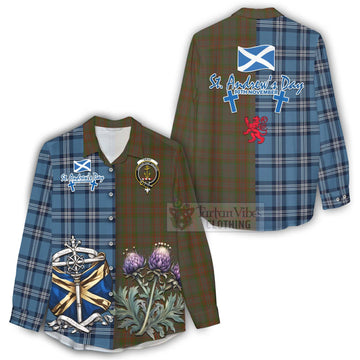 Gray Tartan Women's Casual Shirt Happy St. Andrew's Day Half Tartan Style