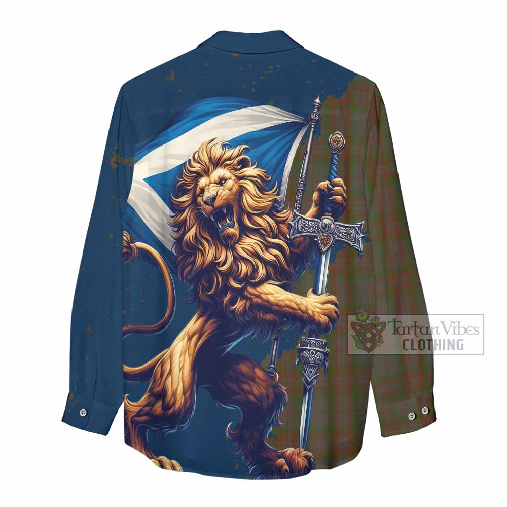 Tartan Vibes Clothing Gray Tartan Family Crest Women's Casual Shirt with Scottish Majestic Lion