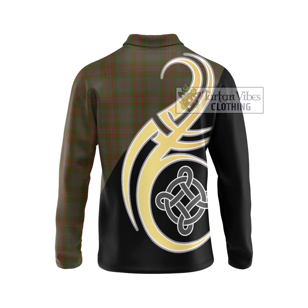 Gray Tartan Long Sleeve Polo Shirt with Family Crest and Celtic Symbol Style - Tartan Vibes Clothing