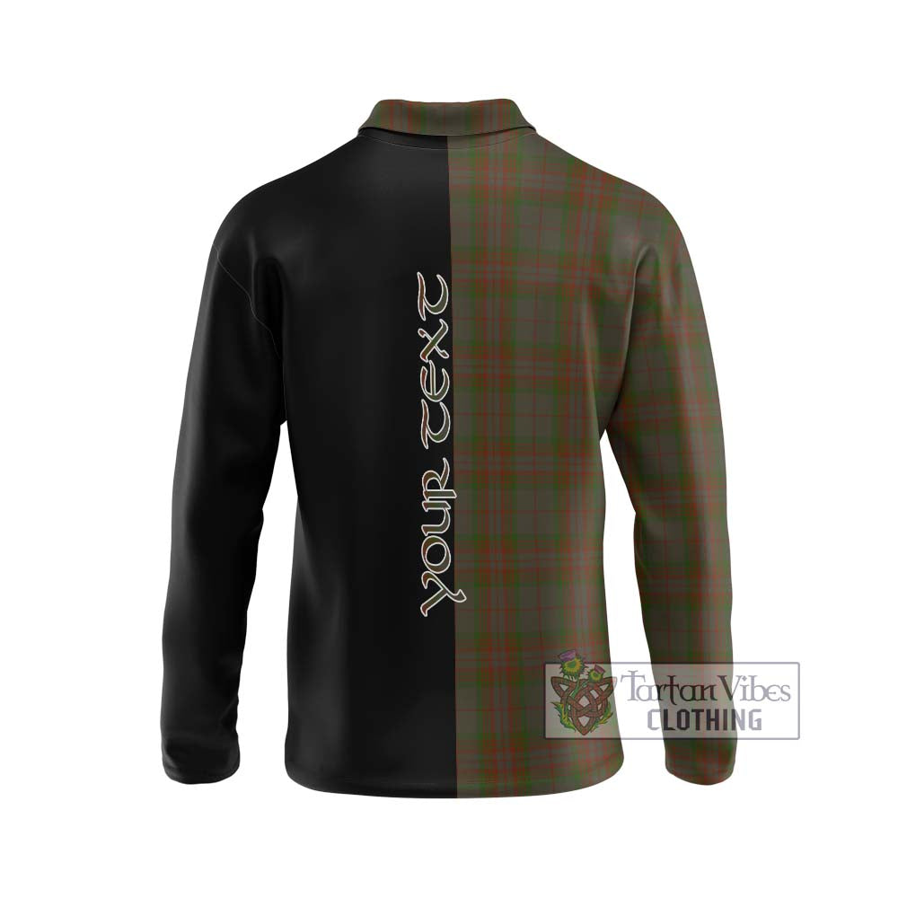 Gray Tartan Long Sleeve Polo Shirt with Family Crest and Half Of Me Style - Tartanvibesclothing Shop