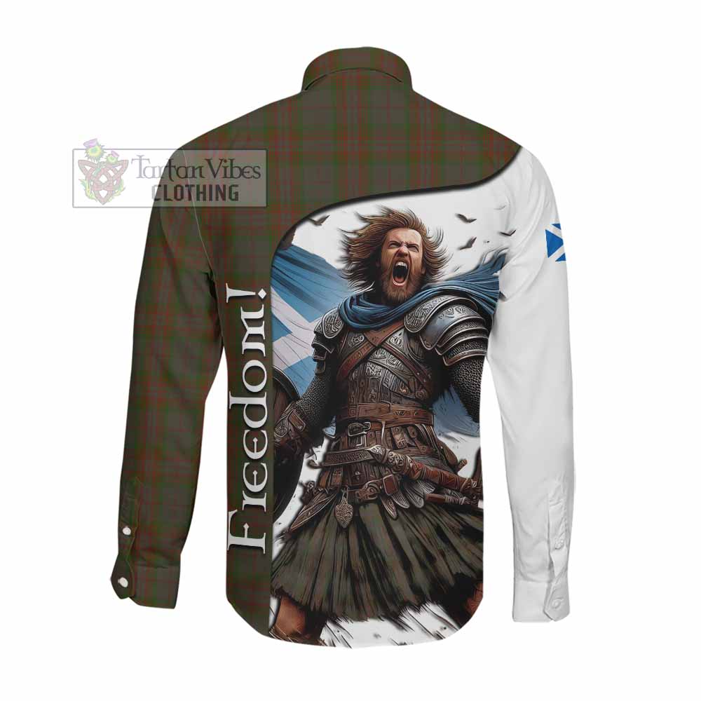 Tartan Vibes Clothing Gray Crest Tartan Long Sleeve Button Shirt Inspired by the Freedom of Scottish Warrior