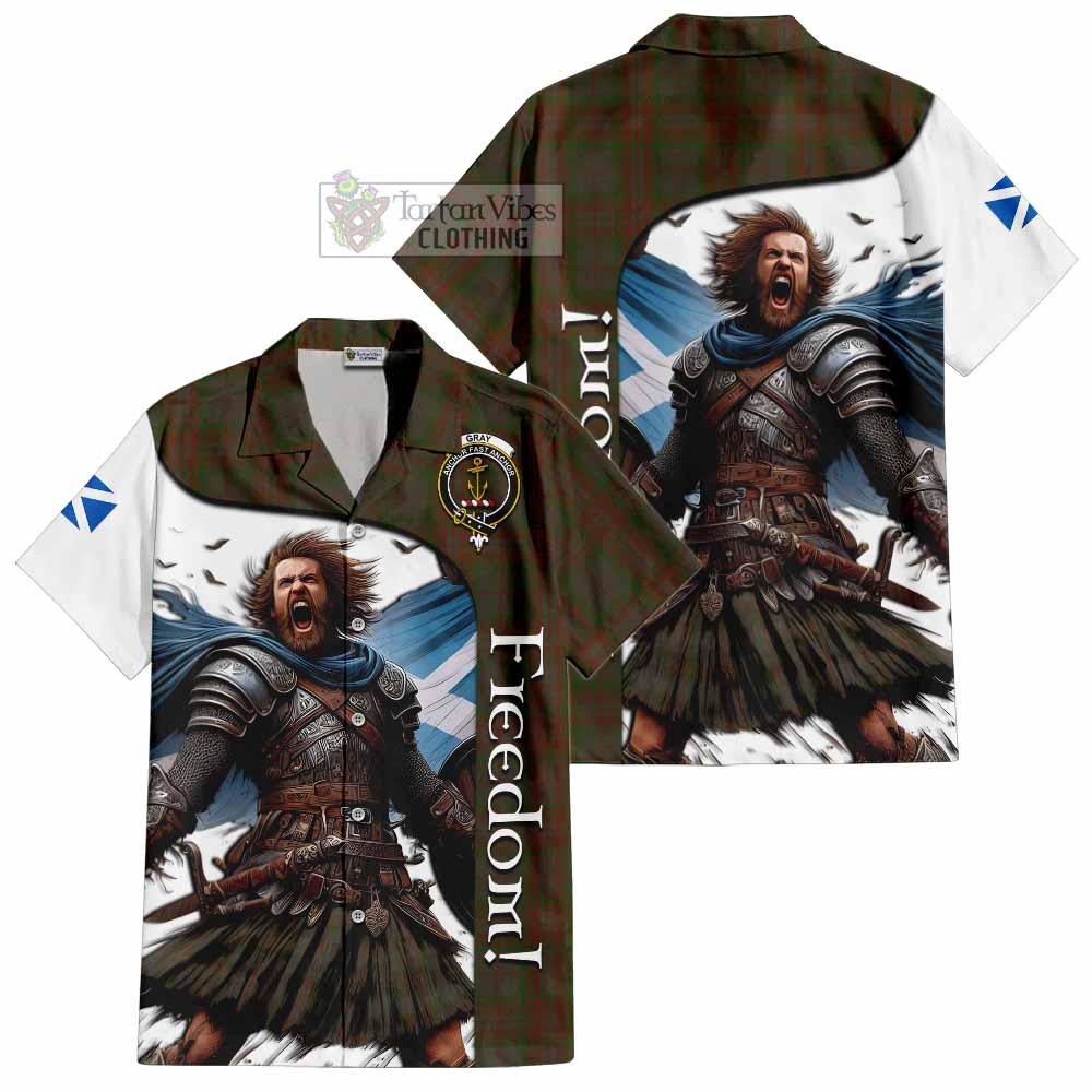 Tartan Vibes Clothing Gray Crest Tartan Short Sleeve Button Shirt Inspired by the Freedom of Scottish Warrior