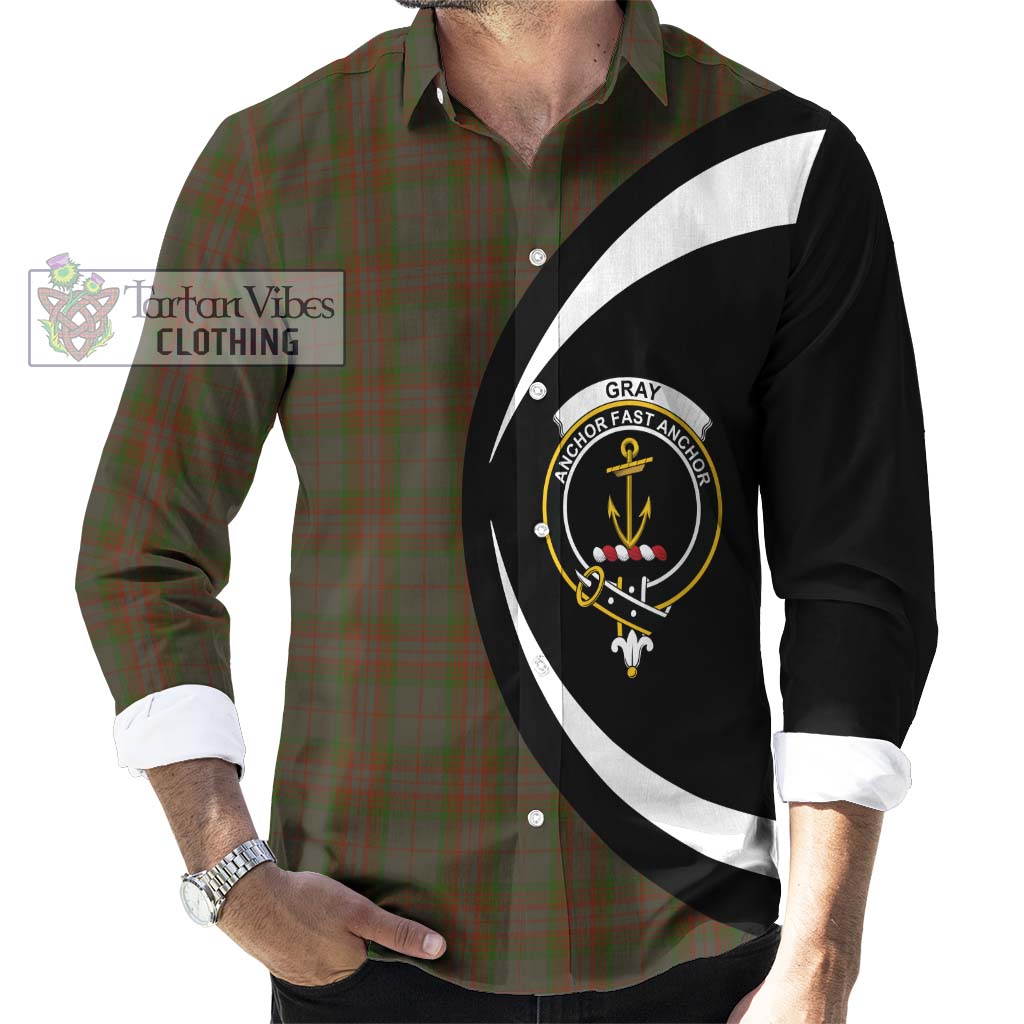 Gray Tartan Long Sleeve Button Up with Family Crest Circle Style - Tartan Vibes Clothing