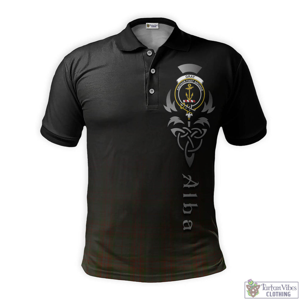 Tartan Vibes Clothing Gray Tartan Polo Shirt Featuring Alba Gu Brath Family Crest Celtic Inspired