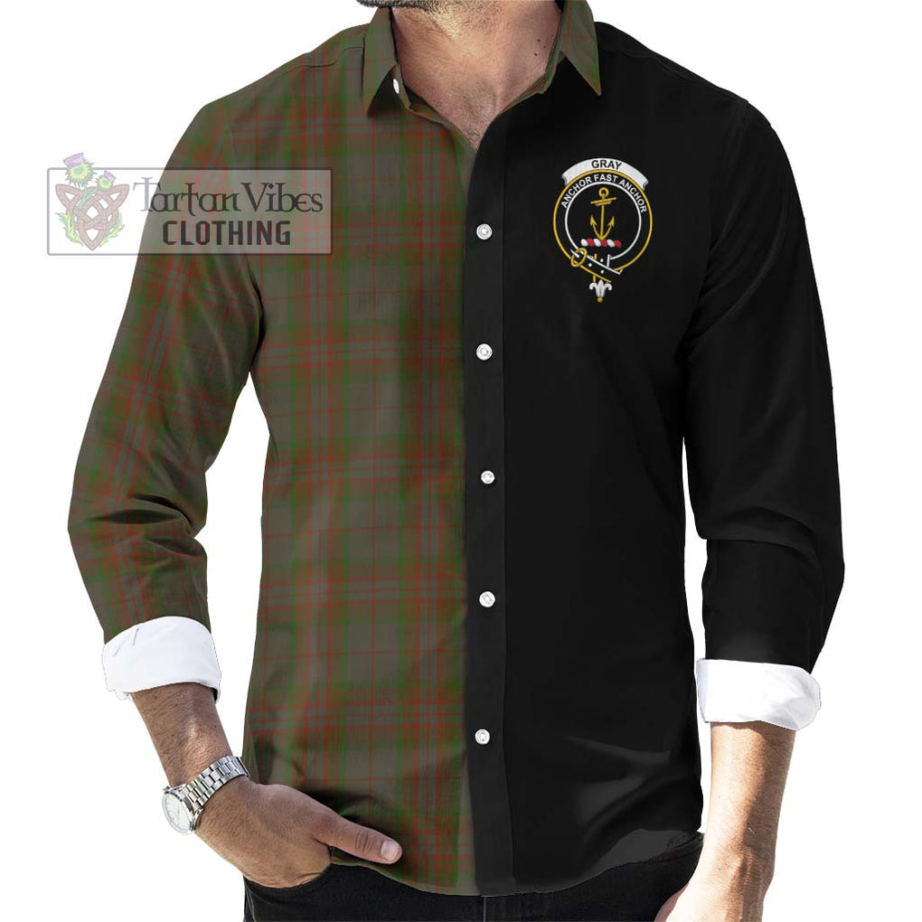 Gray Tartan Long Sleeve Button Shirt with Family Crest and Half Of Me Style - Tartanvibesclothing Shop