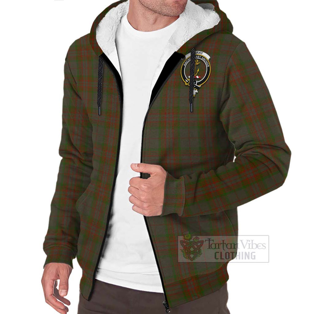 Tartan Vibes Clothing Gray Tartan Sherpa Hoodie with Family Crest and Bearded Skull Holding Bottles of Whiskey