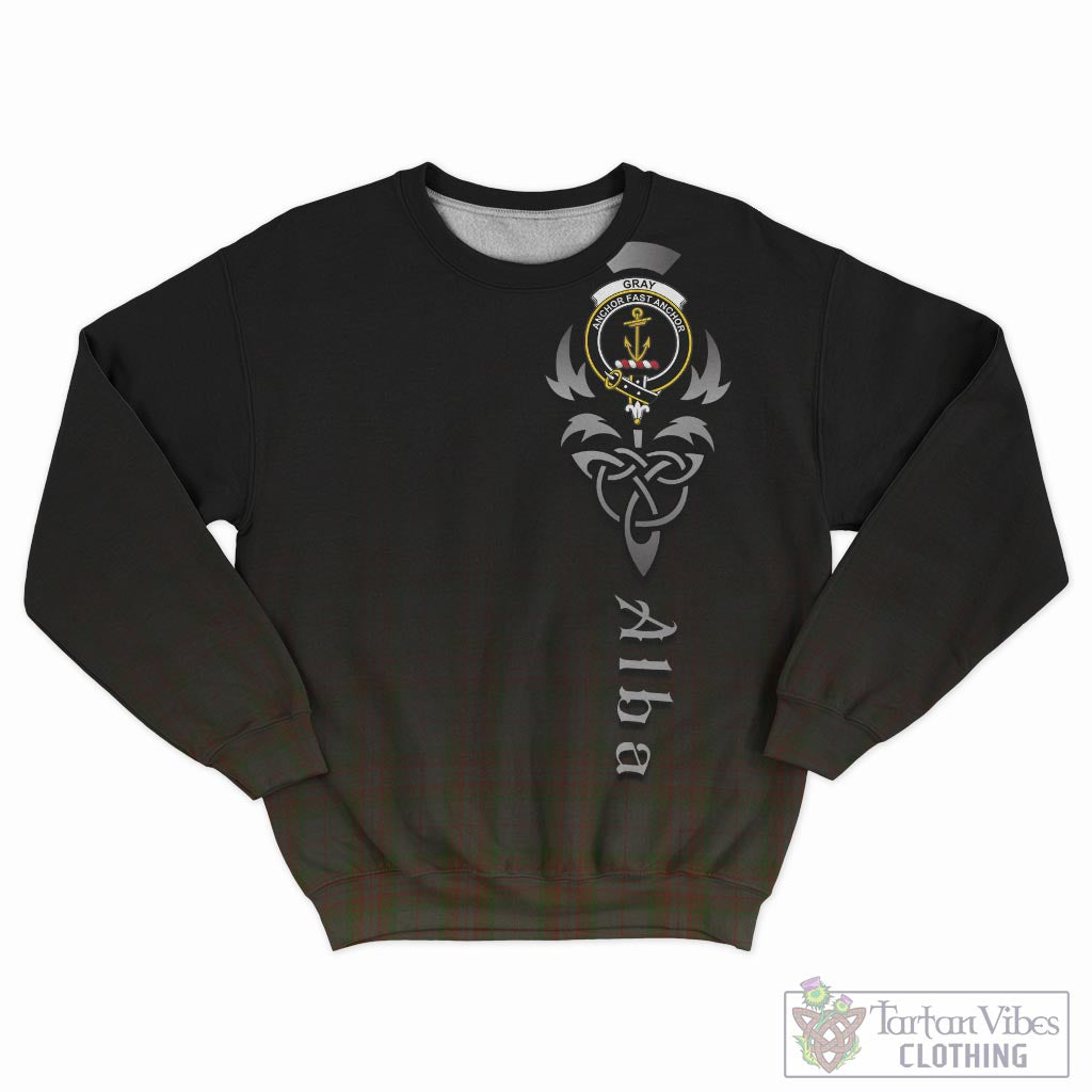 Tartan Vibes Clothing Gray Tartan Sweatshirt Featuring Alba Gu Brath Family Crest Celtic Inspired