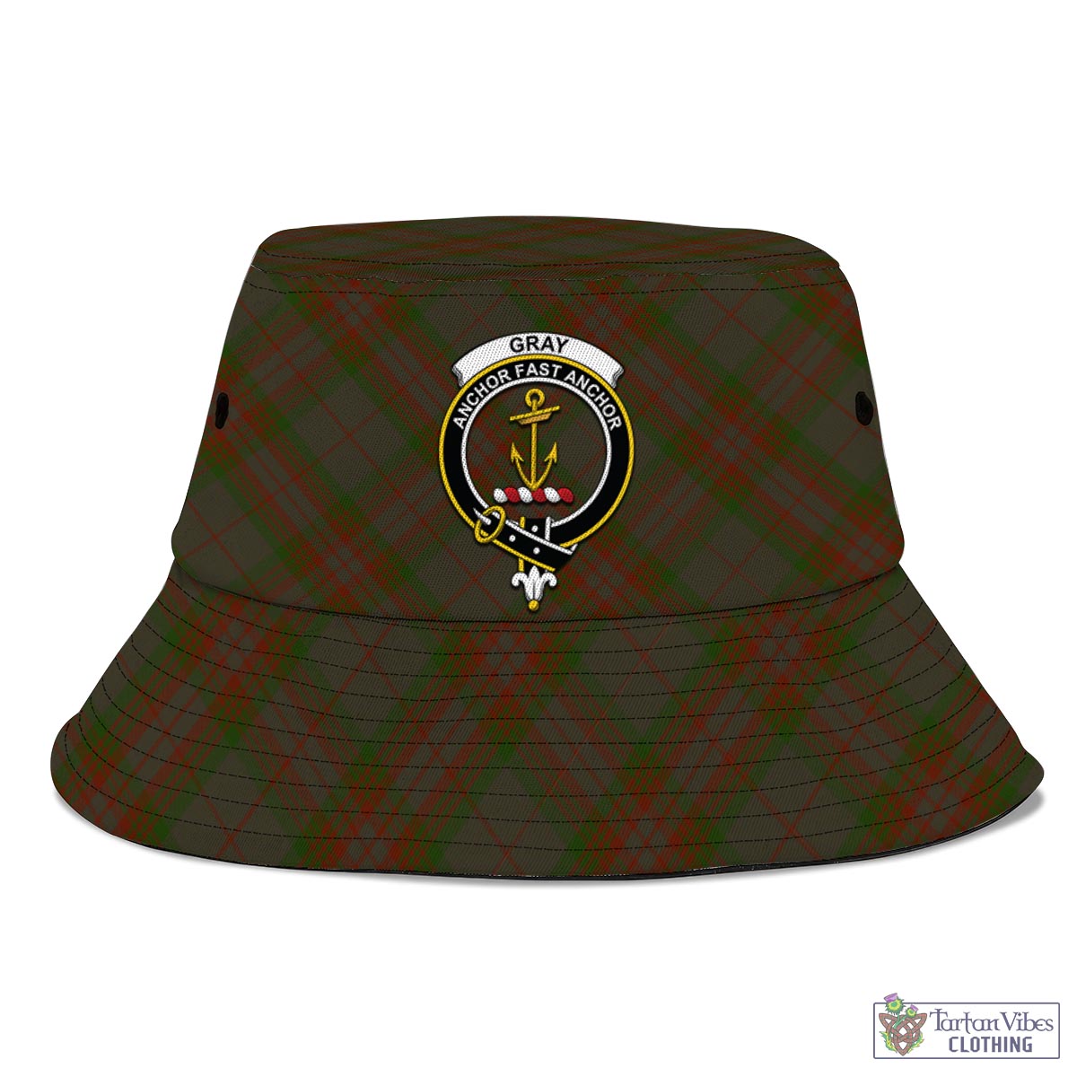 Tartan Vibes Clothing Gray Tartan Bucket Hat with Family Crest