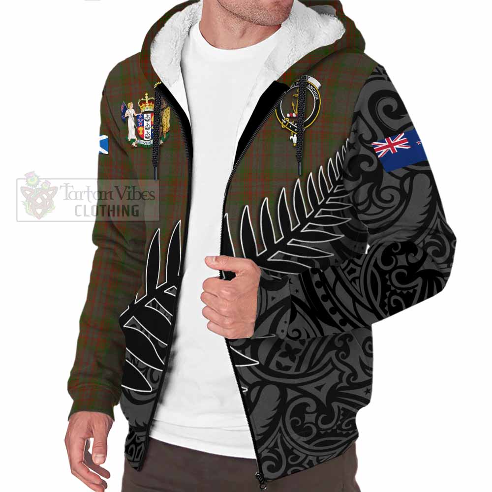 Tartan Vibes Clothing Gray Crest Tartan Sherpa Hoodie with New Zealand Silver Fern Half Style