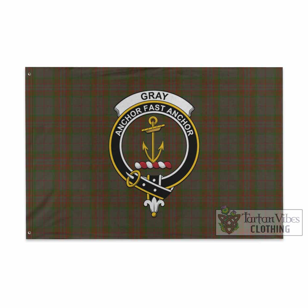 Tartan Vibes Clothing Gray Tartan House Flag with Family Crest