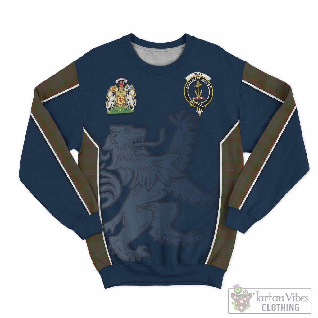 Tartan Vibes Clothing Gray Tartan Sweater with Family Crest and Lion Rampant Vibes Sport Style