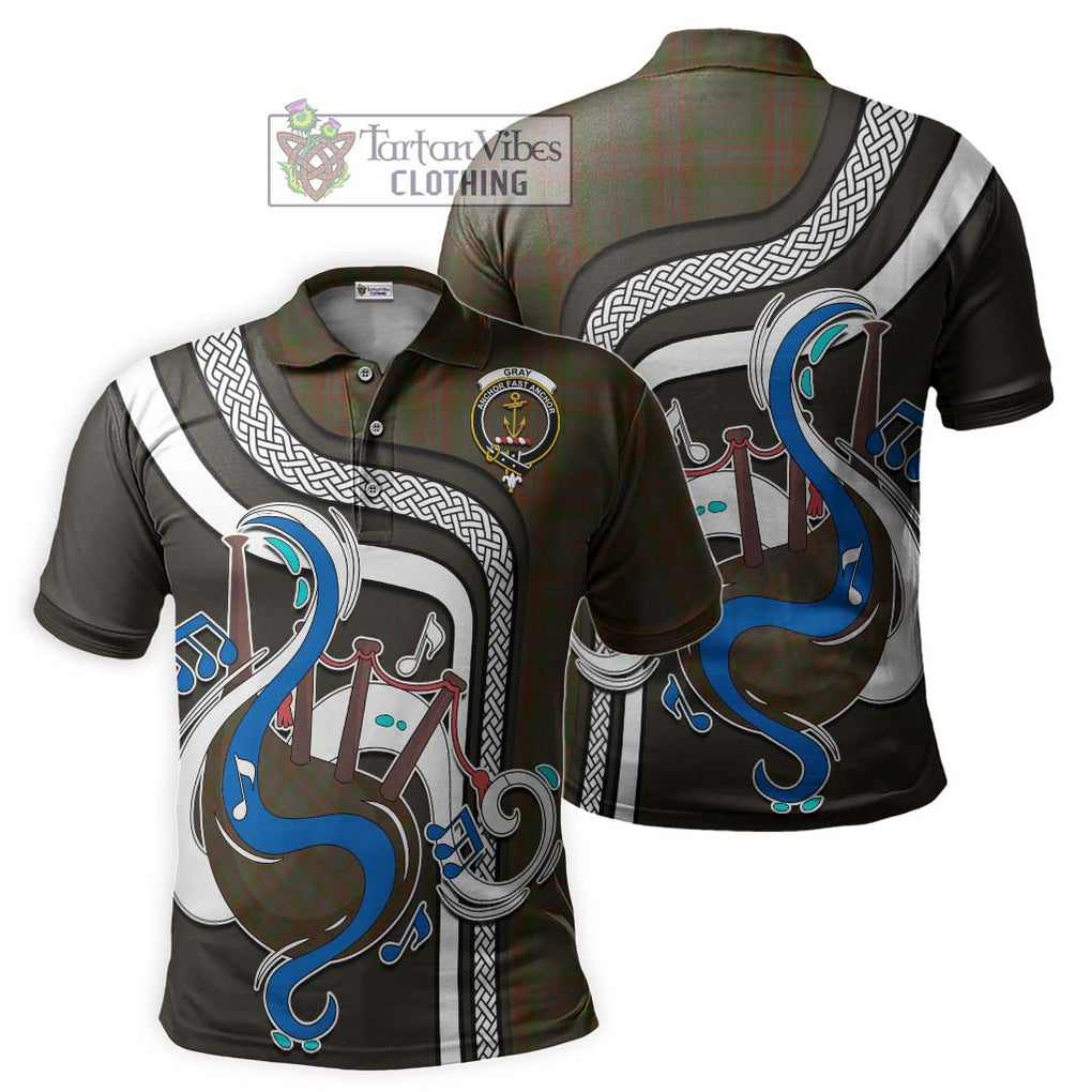 Tartan Vibes Clothing Gray Tartan Polo Shirt with Epic Bagpipe Style