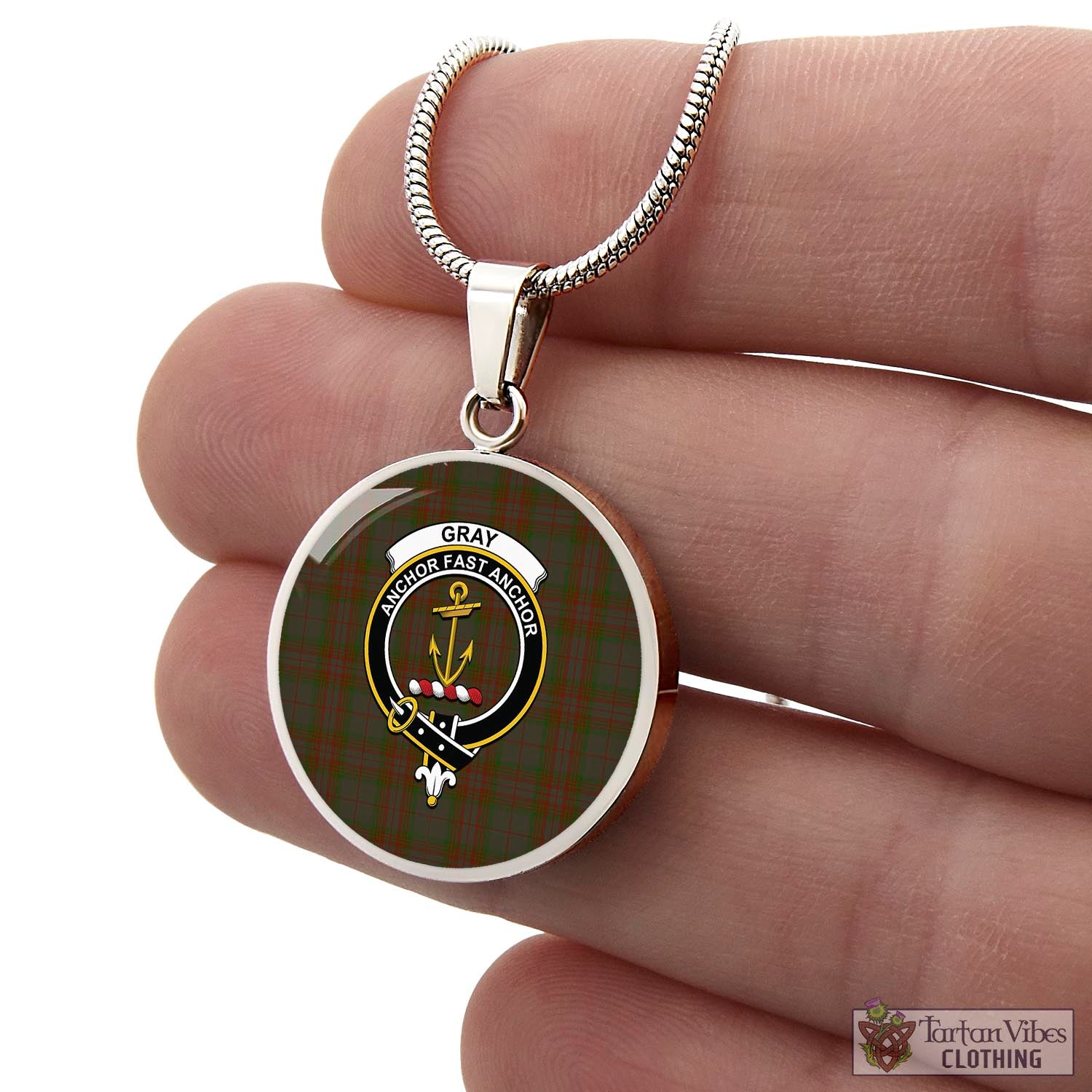 Tartan Vibes Clothing Gray Tartan Circle Necklace with Family Crest