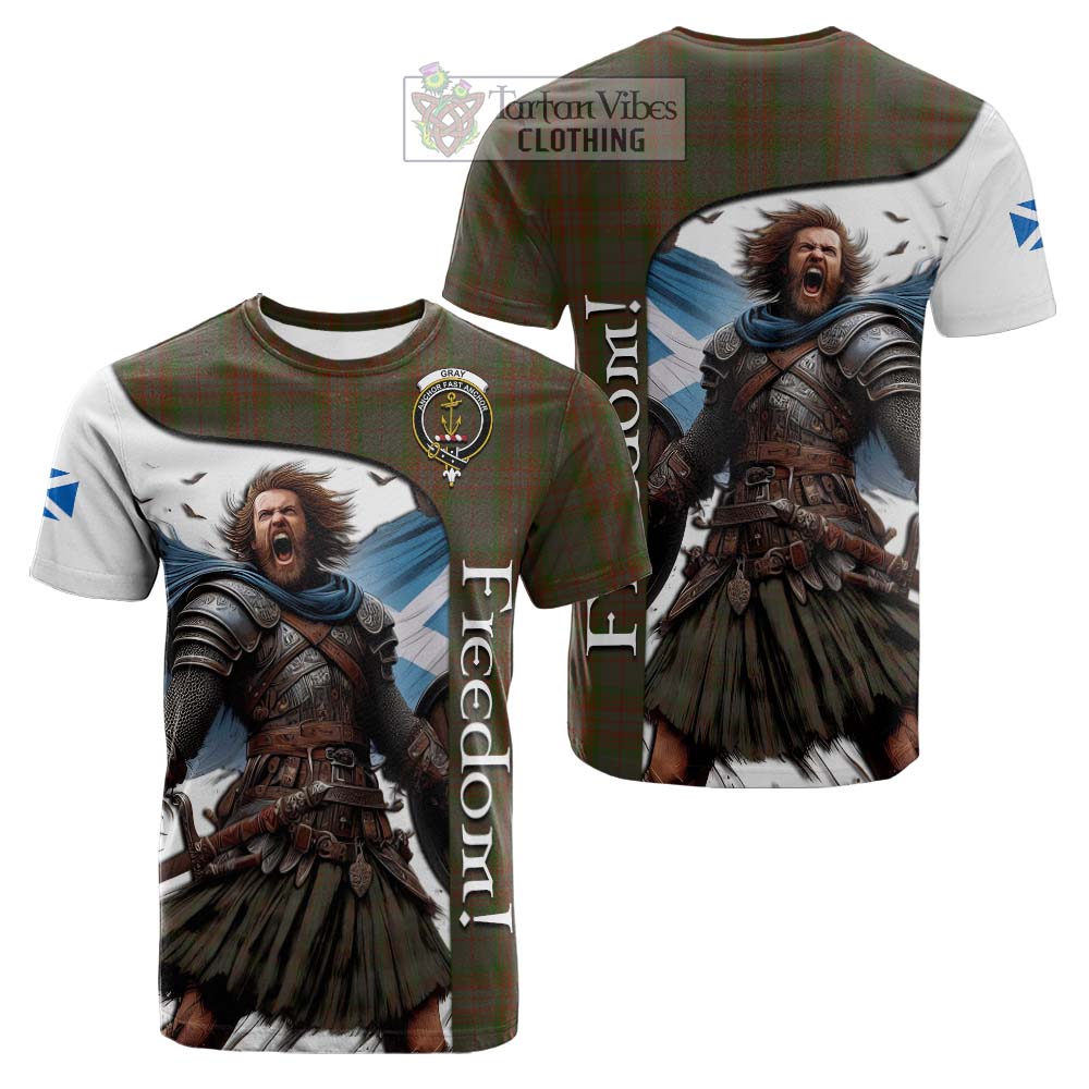 Tartan Vibes Clothing Gray Crest Tartan Cotton T-shirt Inspired by the Freedom of Scottish Warrior