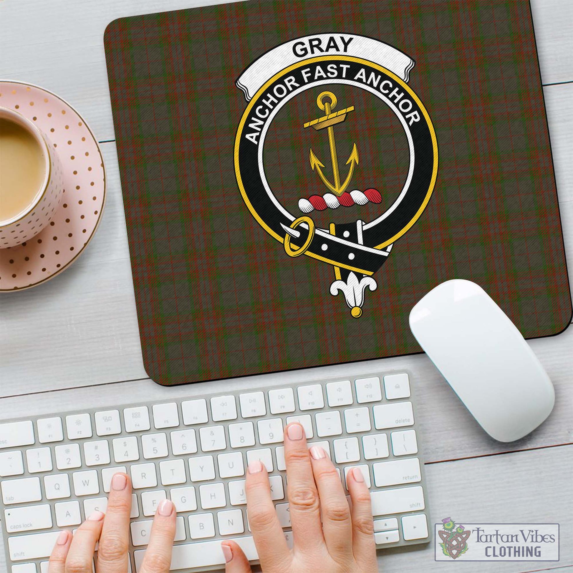 Tartan Vibes Clothing Gray Tartan Mouse Pad with Family Crest