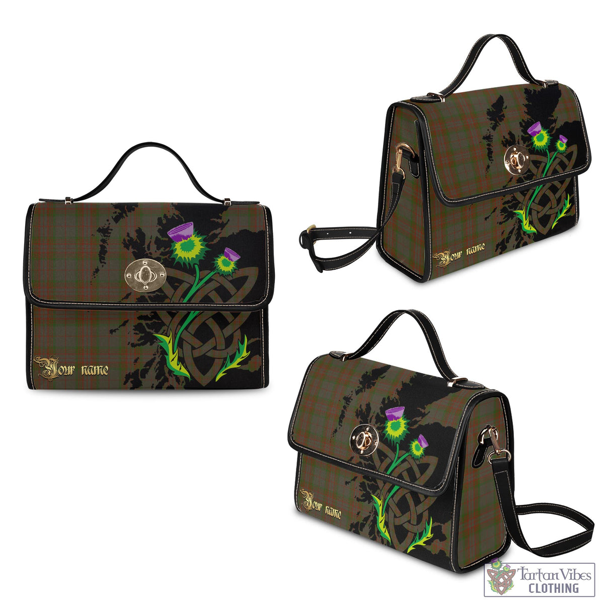 Gray Tartan Waterproof Canvas Bag with Scotland Map and Thistle Celtic Accents - Tartan Vibes Clothing